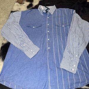 Roper Men's Blue and White Striped Button-Down Shirt